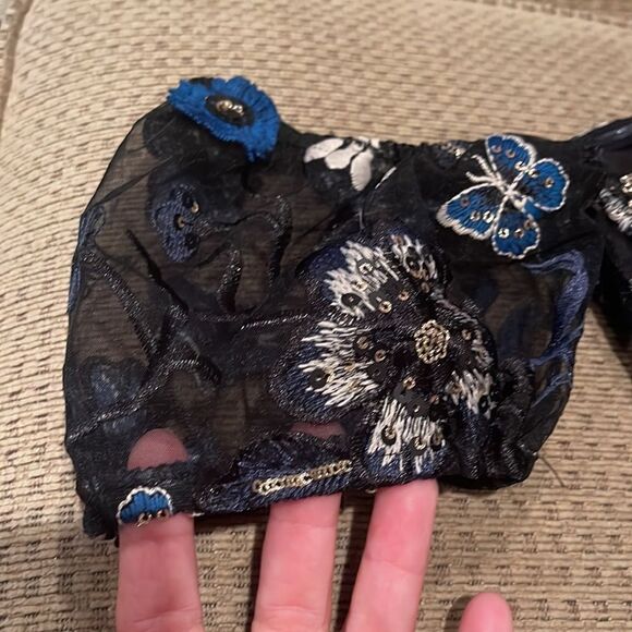 For Love & Lemons Black Embroidered Sequin BOTANIC Micro Mini Fit Flare Dress S - Picture 13 of 16